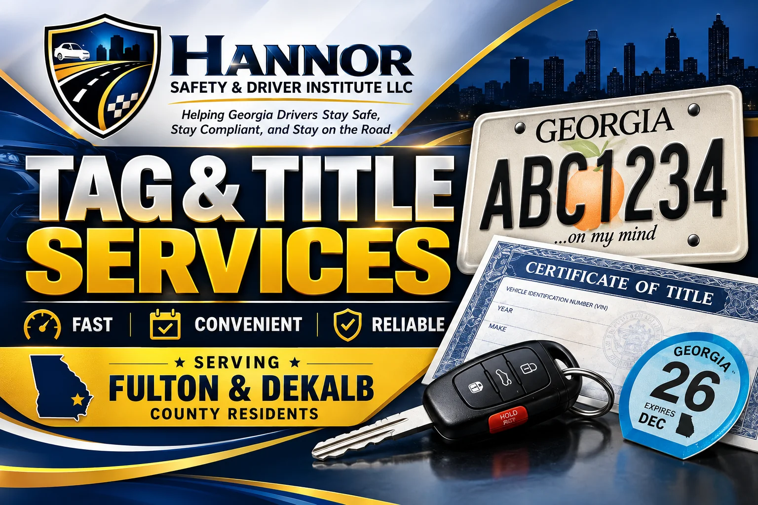 Hannor Tag & Title Services banner for Georgia tag renewals, title transfers and vehicle registration